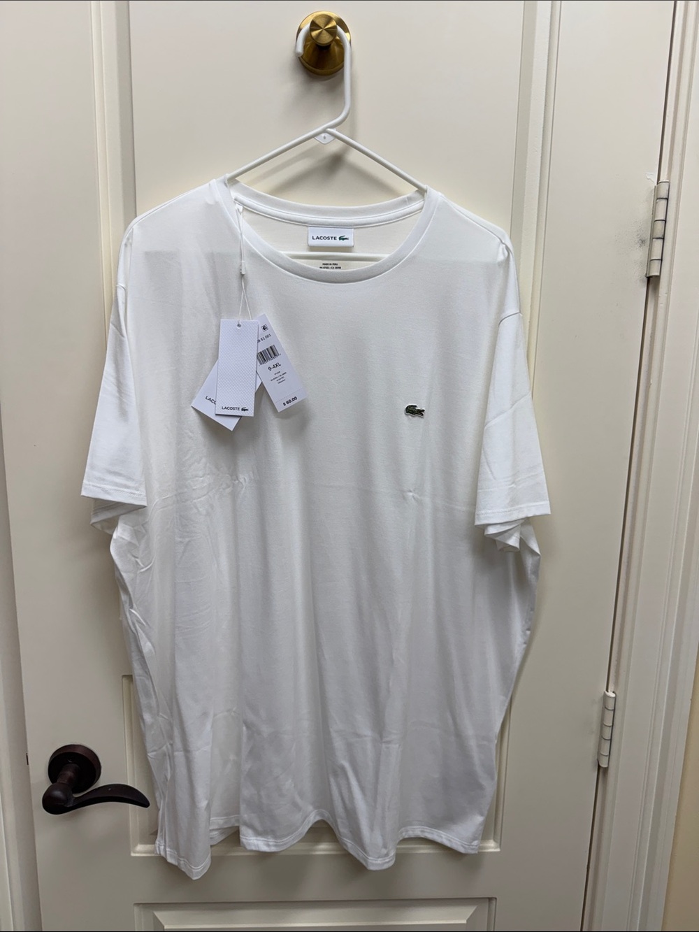 Lacoste Men's White Short Sleeve Crew with Green Croc Logo